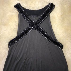 Flare dress with black rhinestone accents